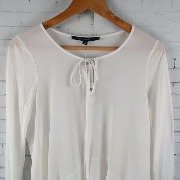 FRENCH CONNECTION WINTER WHITE LONG SLEEVE PEPLUM TOP WITH TIE DETAIL SIZE XS - Picture 6 of 10
